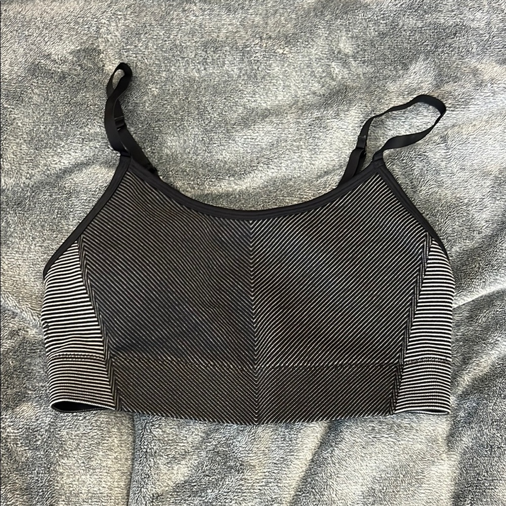 Black and White Striped Sports Bra